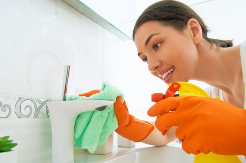 Cleaning professional checking chemical safety and product use