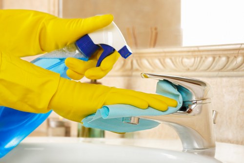 Local office cleaners working in a shared workspace in SE4