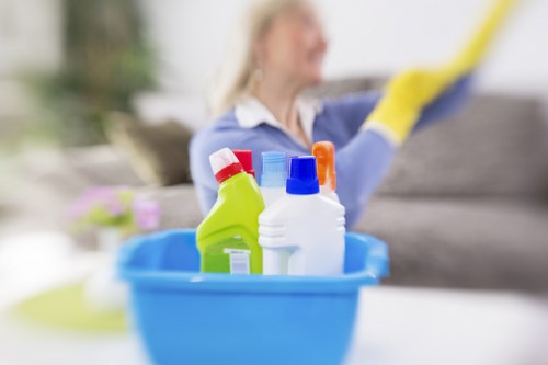 Professional cleaner working in a communal entrance area in SE4
